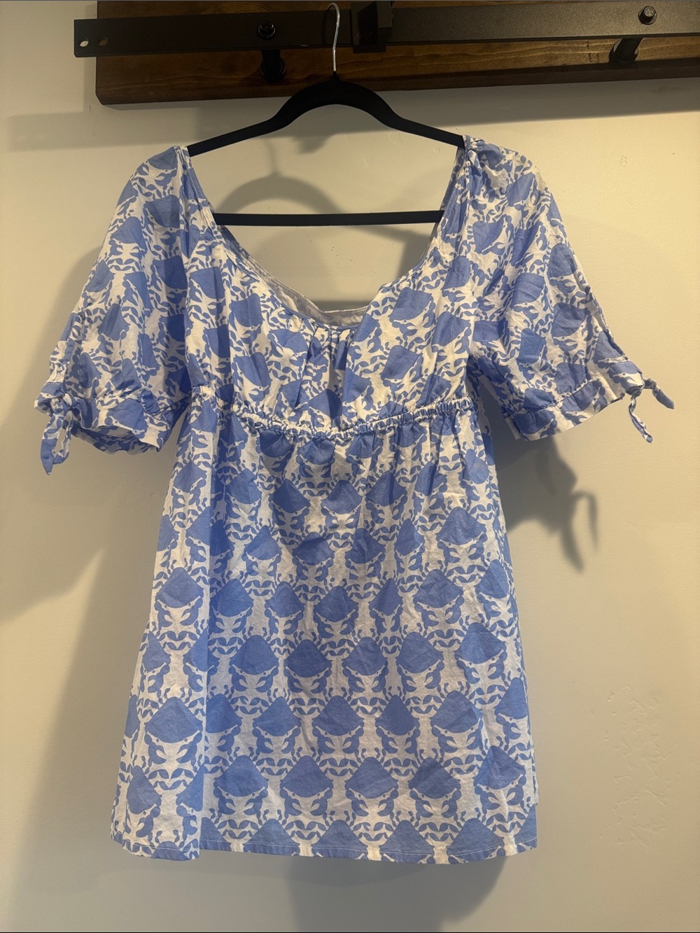 LILLY PULITZER Amaya Blue White Crab print Babydoll Short Sleeve Top  10